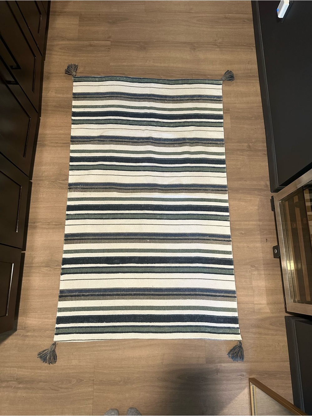 Set of 2 Striped 3x5 Accent Rugs Navy Green Cream Woven Boho Farmhouse